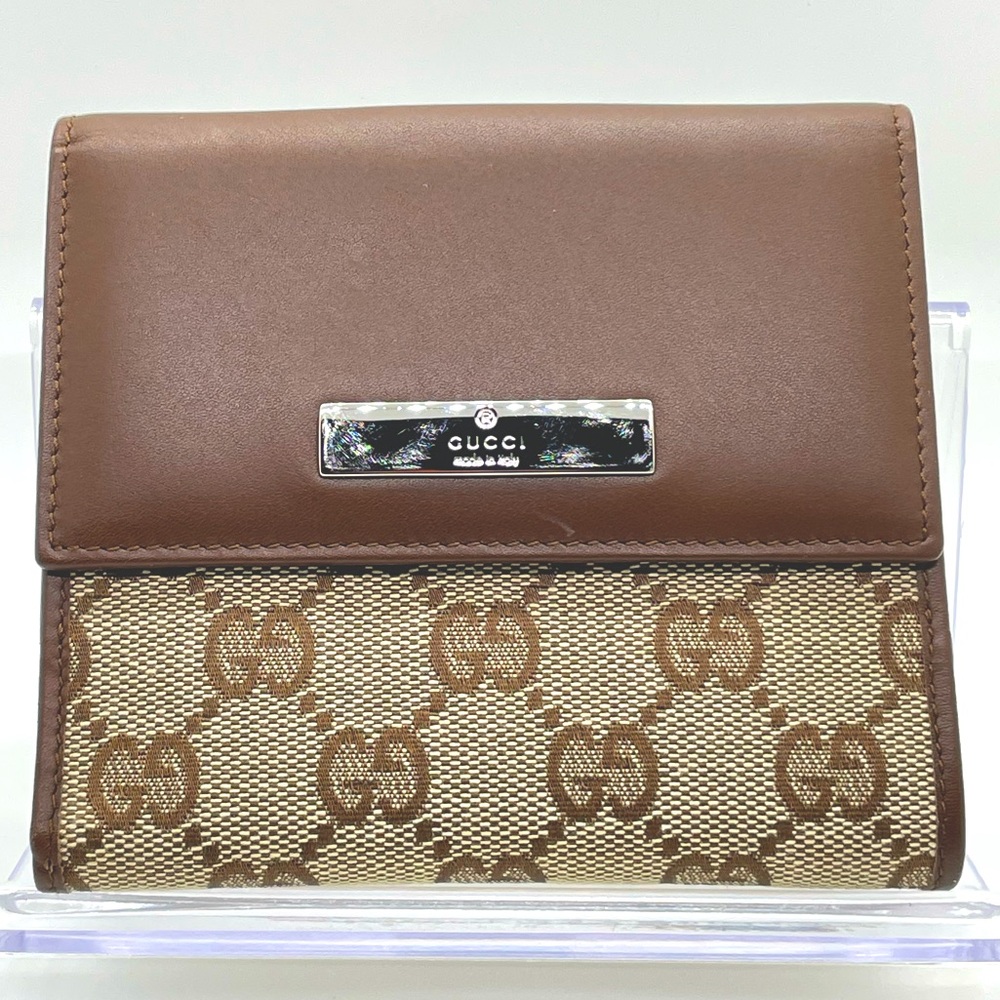 EUC GUCCI Compact Wallet in brown Guccisima canvas and leather